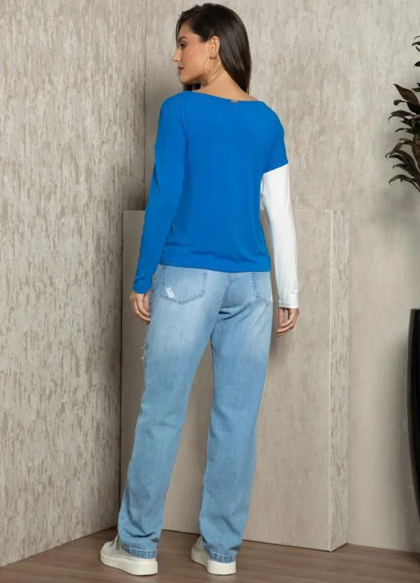 Quintess - Blusa Azul e Off White com Manga Longa 4