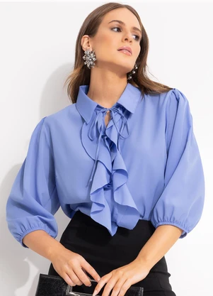 Quintess - Blusa Azul em Crepe Plano - QUINTESS