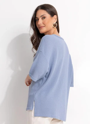 Quintess - Blusa Azul em Malha de Tricot - QUINTESS