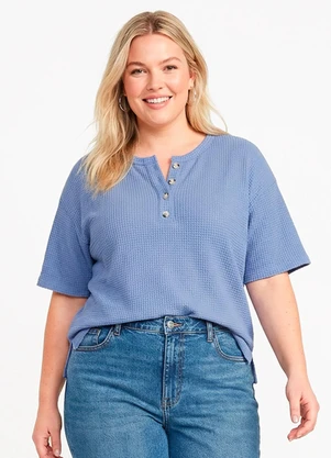 Quintess - Blusa Azul em Malha de Tricot - QUINTESS