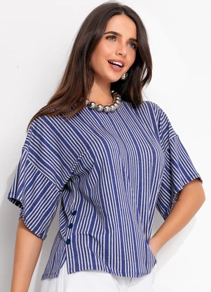 Quintess - Blusa Azul em Malha de Viscose - QUINTESS