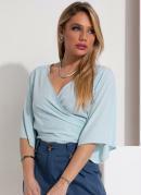 Blusa Azul Mangas Amplas e Amarrao