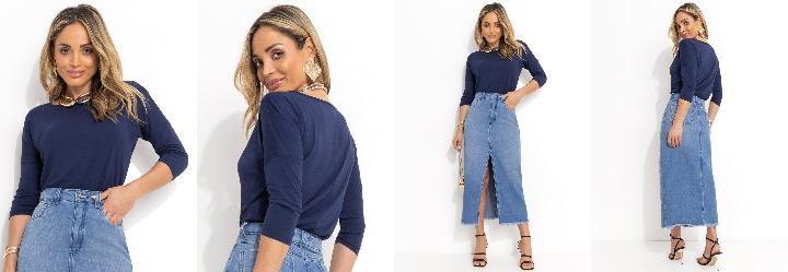 Blusa Azul Marinho em Malha de Viscose