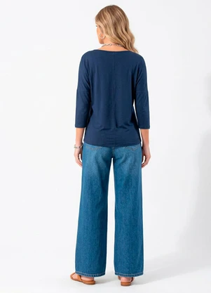 Quintess - Blusa Azul Marinho em Malha de Viscose - QUINTESS