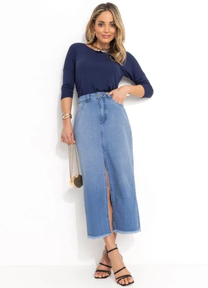 Quintess - Blusa Azul Marinho em Malha de Viscose - QUINTESS