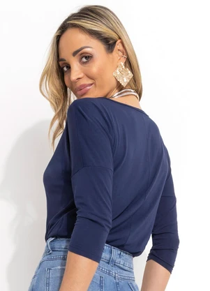 Quintess - Blusa Azul Marinho em Malha de Viscose - QUINTESS