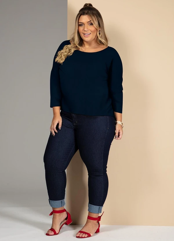 Quintess - Blusa Azul Marinho em Malha de Viscose 17