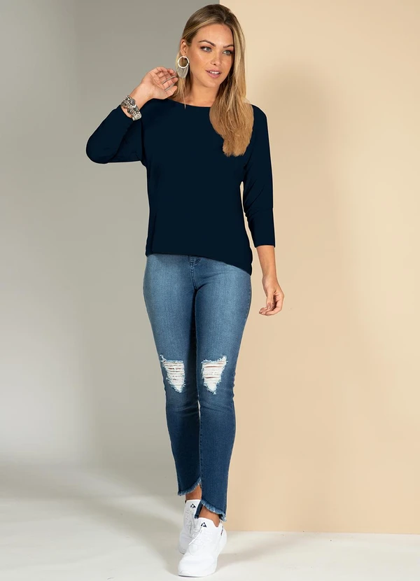 Quintess - Blusa Azul Marinho em Malha de Viscose 9