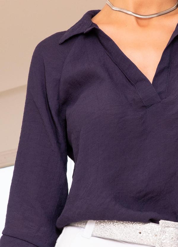 Quintess - Blusa Azul Marinho em Tecido Plano Maquinetado 5
