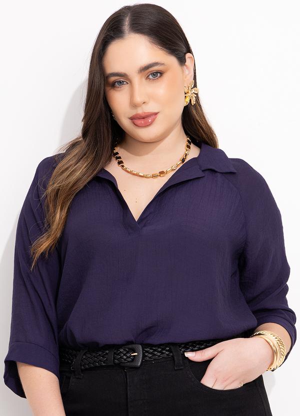 Quintess - Blusa Azul Marinho em Tecido Plano Maquinetado 6