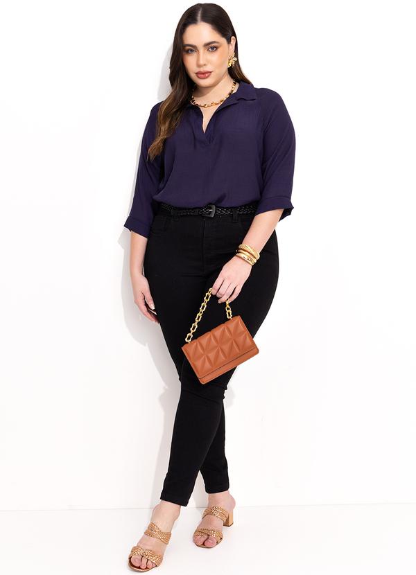 Quintess - Blusa Azul Marinho em Tecido Plano Maquinetado 8