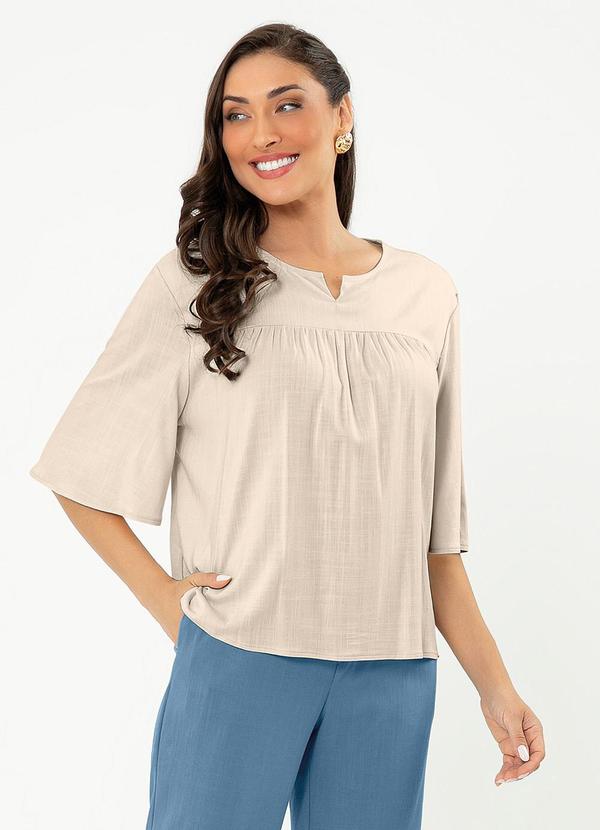 Cativa - Blusa Bata Decote Gota em Viscose Bege