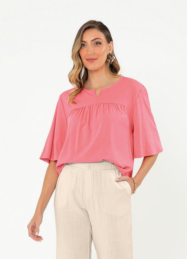 Cativa - Blusa Bata Decote Gota em Viscose Rosa