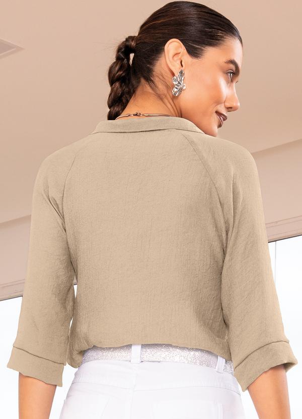 Quintess - Blusa Bege em Tecido Plano Maquinetado 2