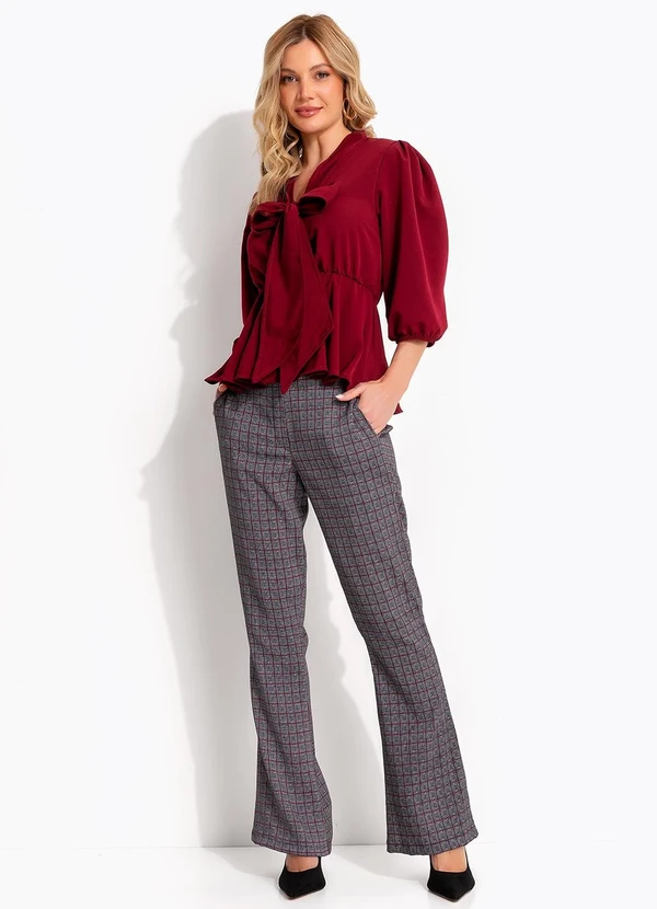 Quintess - Blusa Bordô em Crepe Plano 3