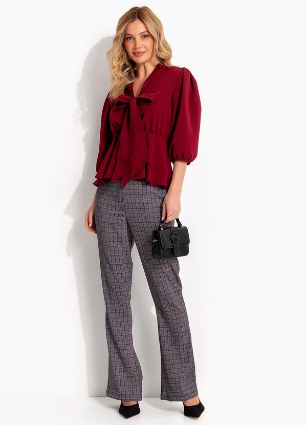 Quintess - Blusa Bordô em Crepe Plano 5