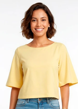Enfim - Blusa Box em Crepe Amarelo Manteiga - ENFIM