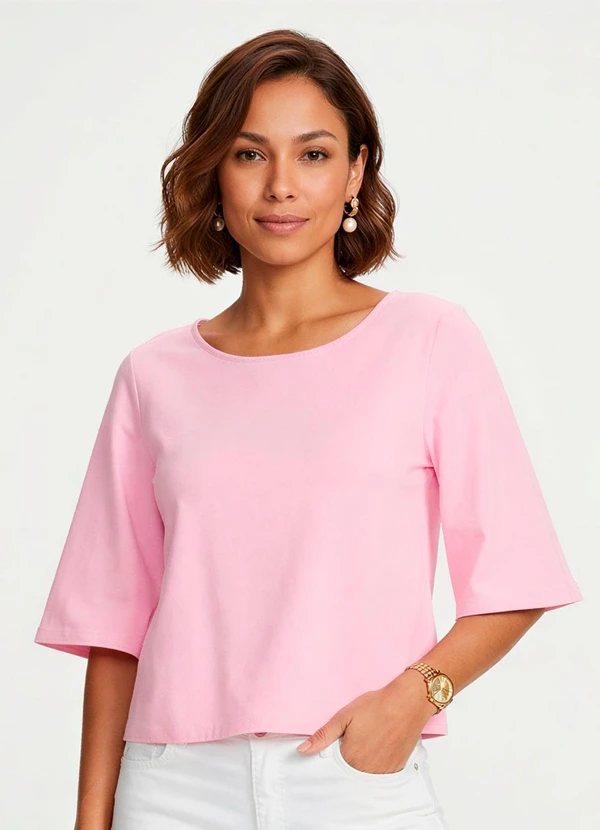 Enfim - Blusa Box em Crepe Rosa Claro