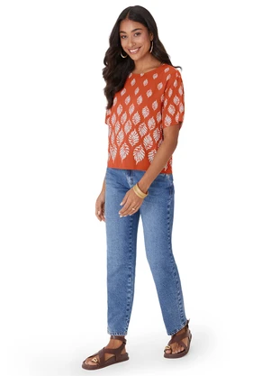 Malwee - Blusa Box Folhas Laranja - MALWEE