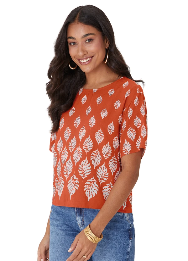 Malwee - Blusa Box Folhas Laranja