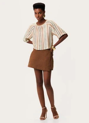 Enfim - Blusa Box Listrada em Viscose Bege - ENFIM