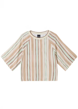 Enfim - Blusa Box Listrada em Viscose Bege - ENFIM