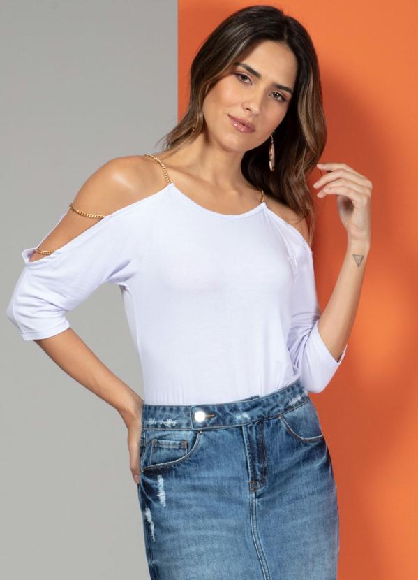 Quintess - Blusa Branca com Manga Aberta com Corrente