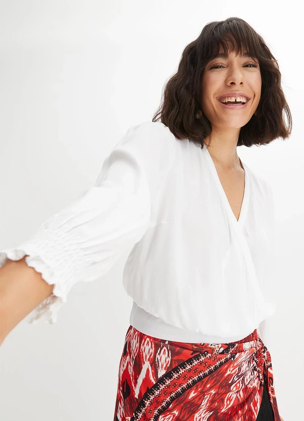 bonprix - Blusa Branca em Viscose Plana. 6