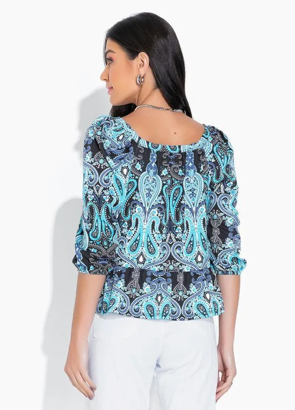 bonprix - Blusa Camadas Manga Curta Mandala Azul 2