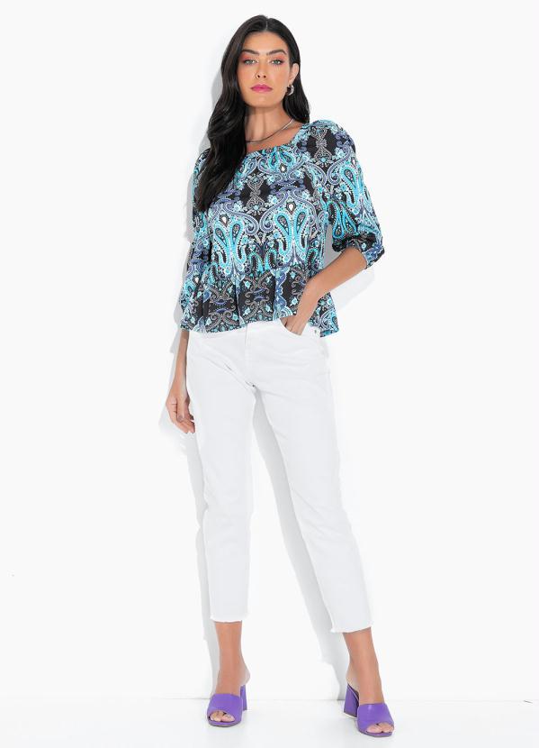 bonprix - Blusa Camadas Manga Curta Mandala Azul 3