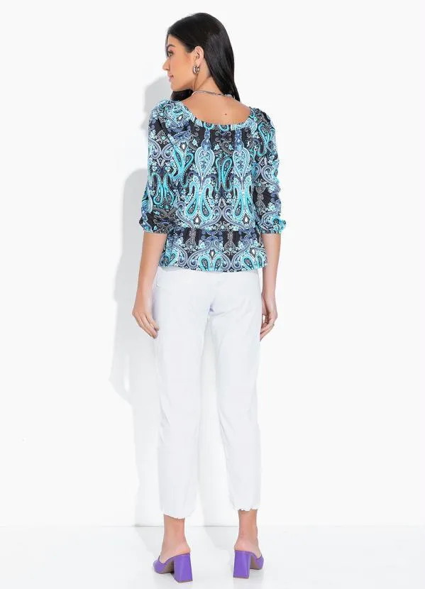 bonprix - Blusa Camadas Manga Curta Mandala Azul 4