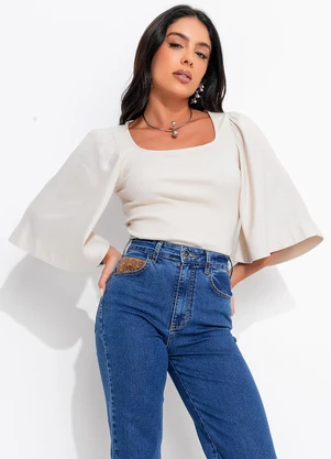 Colcci - Blusa Canelada Detalhe Linho Bege - COLCCI