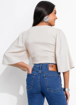 Colcci - Blusa Canelada Detalhe Linho Bege - COLCCI