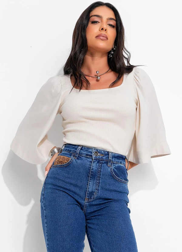 Colcci - Blusa Canelada Detalhe Linho Bege 6