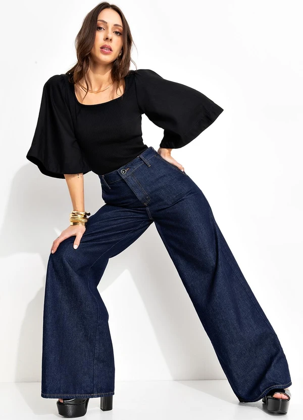 Colcci - Blusa Canelada Detalhe Linho Preto 4