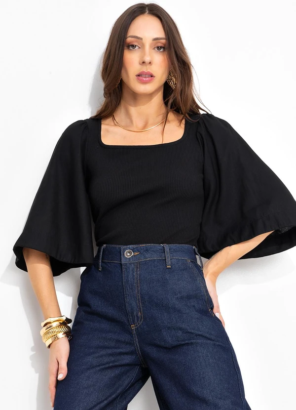 Colcci - Blusa Canelada Detalhe Linho Preto 7