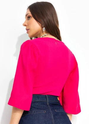 Colcci - Blusa Canelada Detalhe Linho Rosa - COLCCI