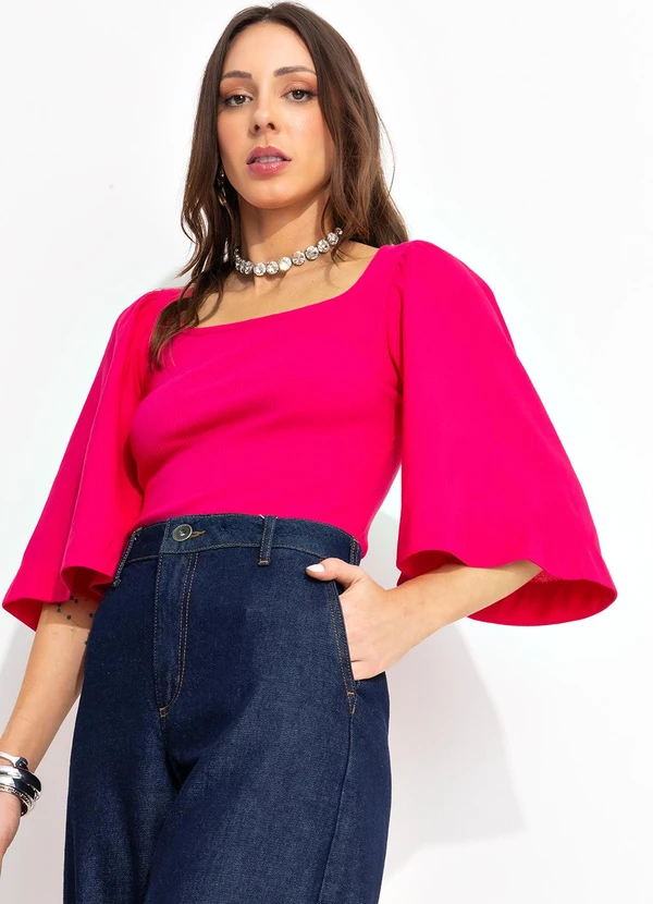 Colcci - Blusa Canelada Detalhe Linho Rosa 5