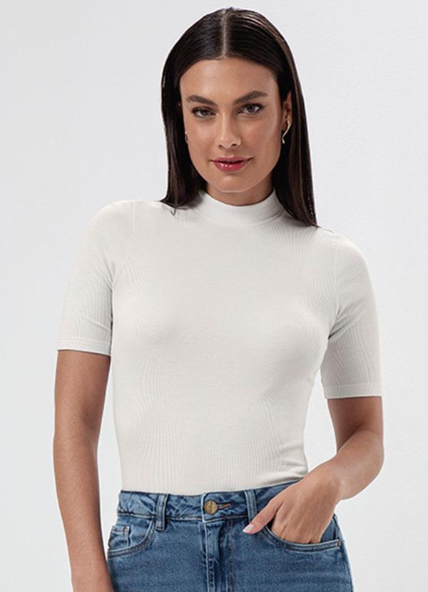 Principessa - Blusa Manga Curta Malha Canelada Gola Alta Simaria