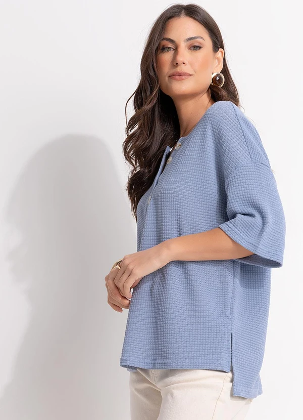 Quintess - Blusa Azul em Malha de Tricot 1