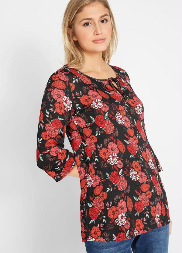 Outlet - Blusa com Amarração e Mangas 7/8 Floral Dark 2