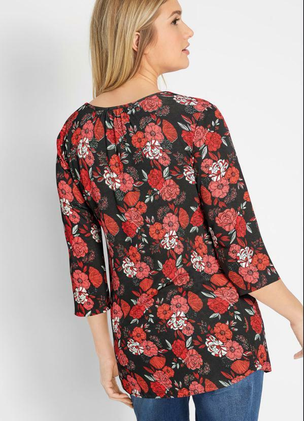 Outlet - Blusa com Amarração e Mangas 7/8 Floral Dark 3