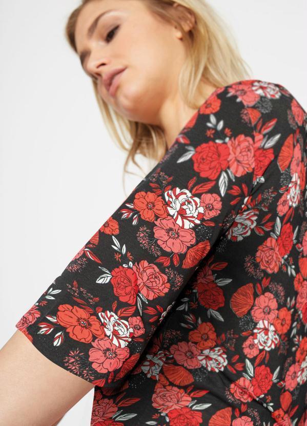Outlet - Blusa com Amarração e Mangas 7/8 Floral Dark 4