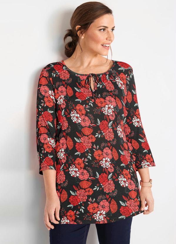 Outlet - Blusa com Amarração e Mangas 7/8 Floral Dark 5