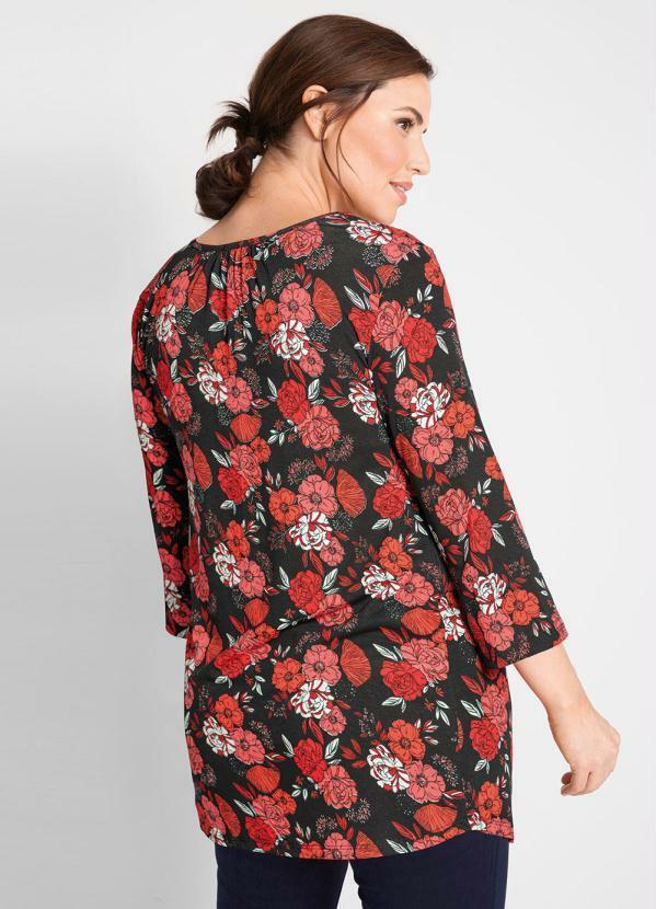 Outlet - Blusa com Amarração e Mangas 7/8 Floral Dark 6