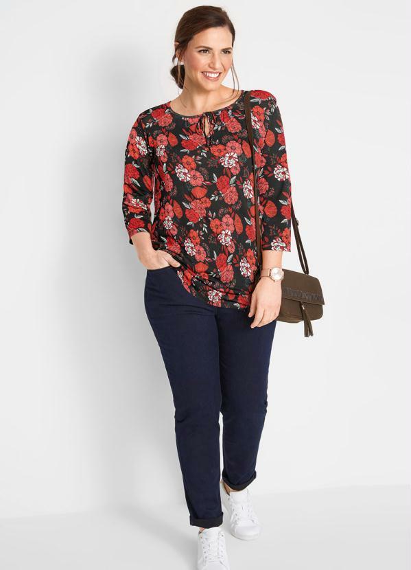 Outlet - Blusa com Amarração e Mangas 7/8 Floral Dark 8