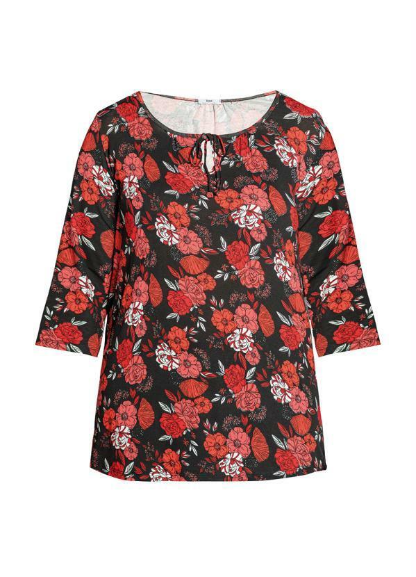 Outlet - Blusa com Amarração e Mangas 7/8 Floral Dark 9