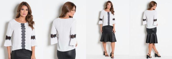 Blusa com Babado Branca e Preta
