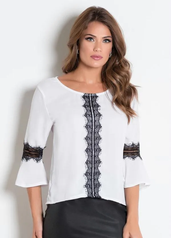 Rosalie - Blusa com Babado Branca e Preta