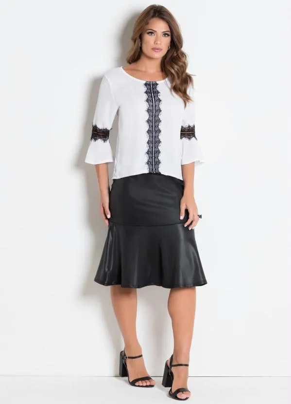 Rosalie - Blusa com Babado Branca e Preta 3